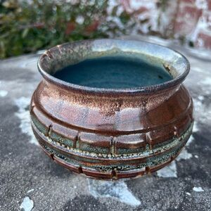 VTG Studio Pottery Small Vessel Signed Jeffrey Stephenson ‘92 Teal & Brown Glaze